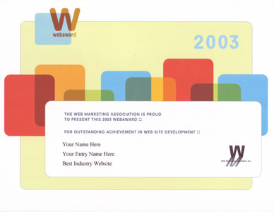 2003 WebAward Certificate of Achievement 
